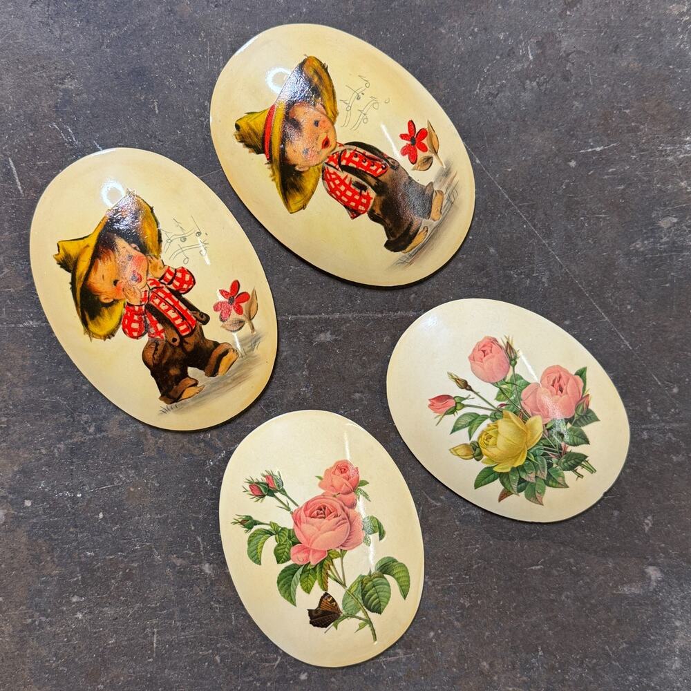 Vintage French’s Art Shop Yakima WA Plaster Wall Plaques Boy Roses Set of 4